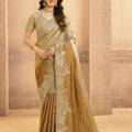 Golden Silk Saree with Heavy Embroidered Border and Designer Blouse