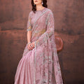 Dusty Pink Heavy Sequin Embroidered Net Saree with Designer Blouse