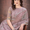 Dusty Pink Heavy Sequin Embroidered Net Saree with Designer Blouse