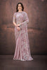 Dusty Pink Heavy Sequin Embroidered Net Saree with Designer Blouse