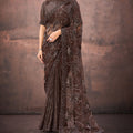 Designer Brown Embroidered  Saree with Heavy Blouse Party Wear Saree