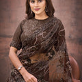 Designer Brown Embroidered  Saree with Heavy Blouse Party Wear Saree