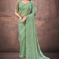 Designer Mint Green Party Wear Saree with Blouse Piece