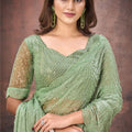 Designer Mint Green Party Wear Saree with Blouse Piece