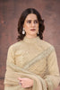 Designer Beige Net Saree with Heavy Blouse Party Wear Saree