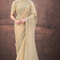 Designer Beige  Net Saree with Heavy Blouse Party Wear Saree