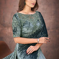 Designer Sage Green Velvet Net Saree with Blouse Party Wear