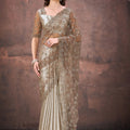 Designer Gold Net Saree Net with Heavy Blouse Party Wear Saree