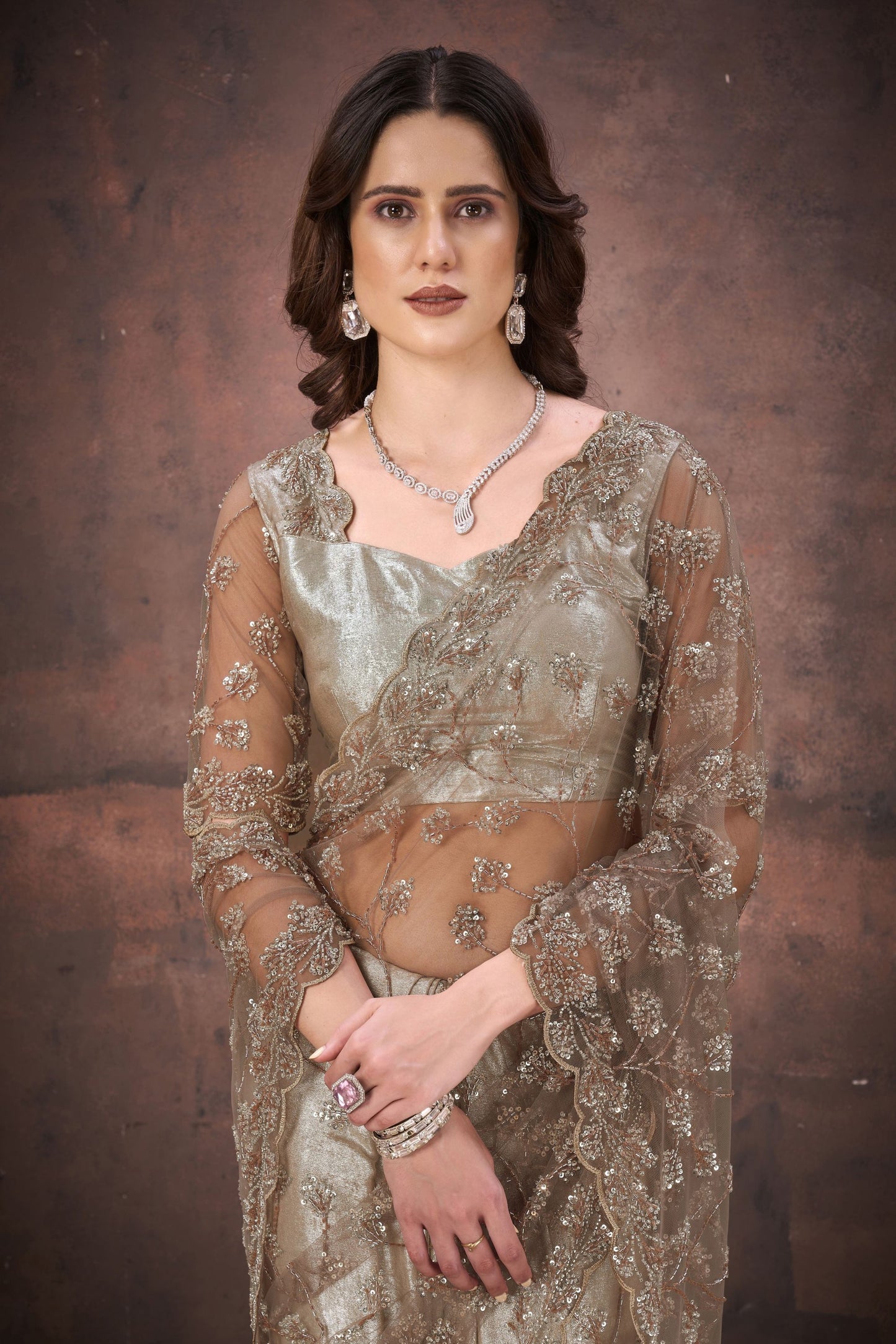 Designer Gold Net Saree Net with Heavy Blouse Party Wear Saree