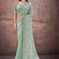 Designer Mint Green Net Saree with Heavy Blouse Party Wear