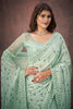 Designer Mint Green Net Saree with Heavy Blouse Party Wear