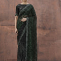 Black And Green Velvet Net Saree with Designer Party Wear