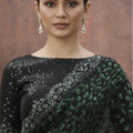 Black And Green Velvet Net Saree with Designer Party Wear
