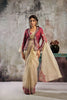 Beige Designer Saree with Maroon Embroidered Jacket Blouse