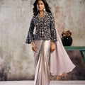 Lavender Saree Heavy Embroidered Navy Blue Blouse Ready To Wear 