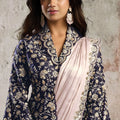 Lavender Saree Heavy Embroidered Navy Blue Blouse Ready To Wear