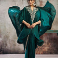 Green Designer Saree Statement Kaftan Style Blouse Ready To Wear 