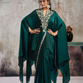 Green Designer Saree Statement Kaftan Style Blouse Ready To Wear