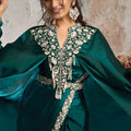 Green Designer Saree Statement Kaftan Style Blouse Ready To Wear