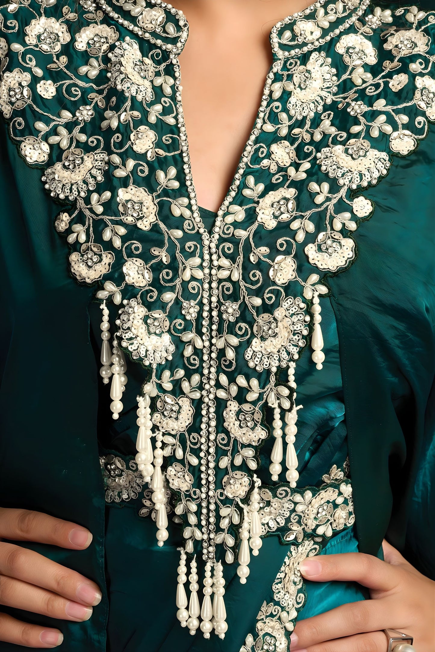 Green Designer Saree Statement Kaftan Style Blouse Ready To Wear