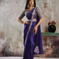 Royal Purple Designer Embroidered Saree Sequin Blouse Ready To Wear 