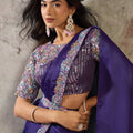 Royal Purple Designer Embroidered Saree Sequin Blouse Ready To Wear