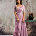 Dusty Pink Designer Saree with Embroidered Blouse Ready To Wear 