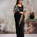 Black Designer Saree Sequin Pallu Heavy Embroidered Blouse Ready To Wear 