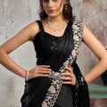 Black Designer Saree Sequin Pallu Heavy Embroidered Blouse Ready To Wear