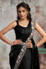 Black Designer Saree Sequin Pallu Heavy Embroidered Blouse Ready To Wear