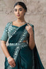 Teal Green Designer Saree Heavy Embroidered Blouse Ready To Wear