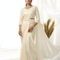 Off White Organza Saree Sequin Embroidered Border Designer Saree 