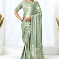  Mint Green Shimmer Saree Sequin Embroidered Net Pallu 
