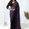 Purple Black Sequin Embroidered Designer Saree Net Pallu 