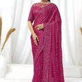 Rani Pink Sequin Embroidered Net Saree with Designer Blouse