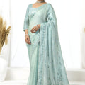 Mint Green Embroidered Organza Silk Saree with Designer Blouse 