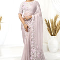  Pastel Lavender Organza Saree Floral Embroidery Designer Blouse