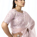 Pastel Lavender Organza Saree Floral Embroidery Designer Blouse