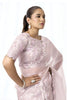 Pastel Lavender Organza Saree Floral Embroidery Designer Blouse