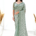  Sea Green Sequin Embroidered Designer Saree with Blouse 