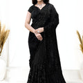  Black Sequin Embroidered Designer Saree with Blouse 