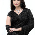 Black Sequin Embroidered Designer Saree with Blouse