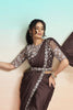 Brown Satin Embroidered Designer Saree with Sequins Work Blouse
