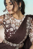 Brown Satin Embroidered Designer Saree with Sequins Work Blouse