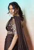 Brown Satin Embroidered Designer Saree with Sequins Work Blouse