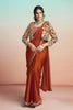 Rust Orange Satin Designer Saree Embroidered Blouse Printed Jacket