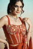 Rust Orange Satin Designer Saree Embroidered Blouse Printed Jacket