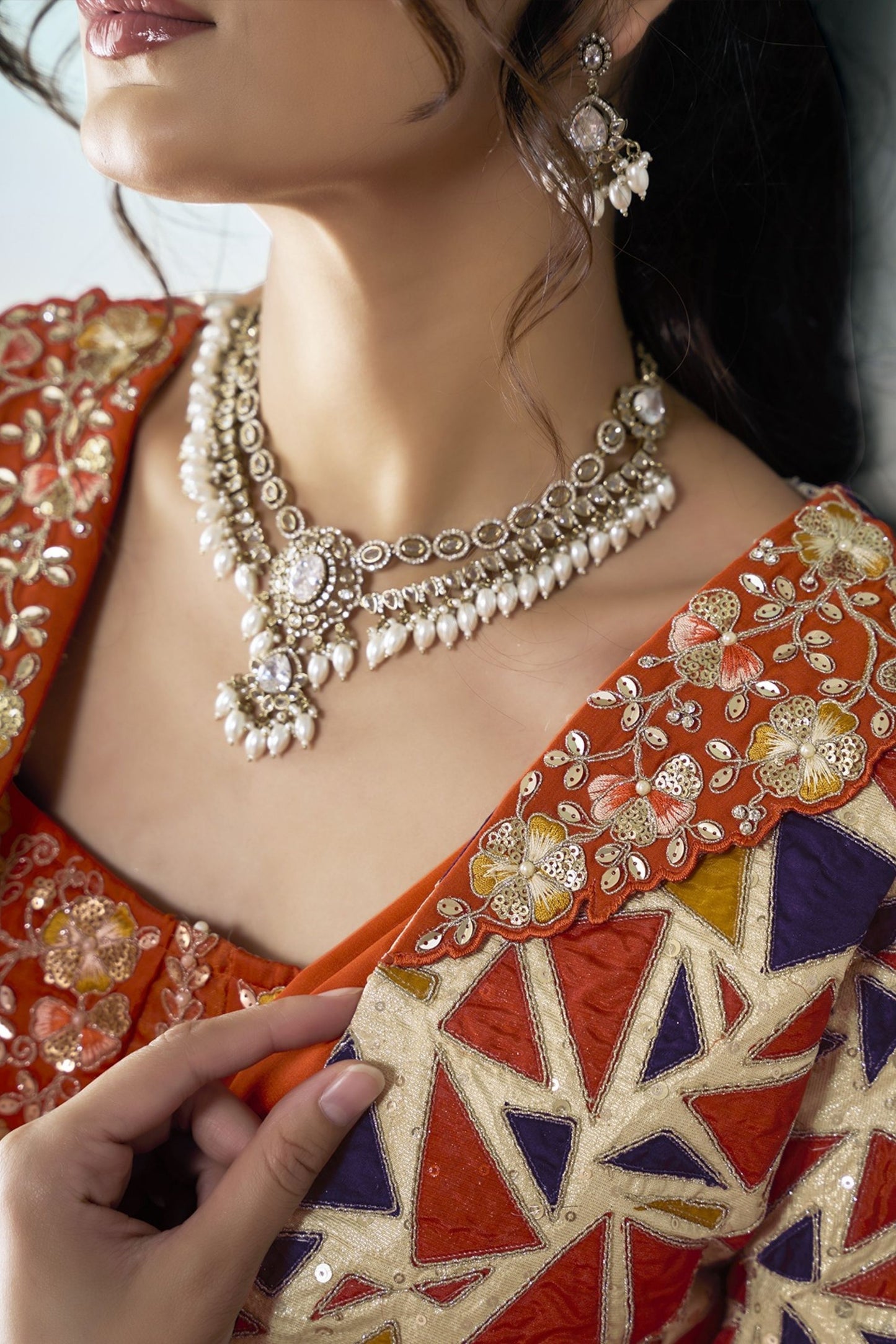 Rust Orange Satin Designer Saree Embroidered Blouse Printed Jacket