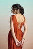 Rust Orange Satin Designer Saree Embroidered Blouse Printed Jacket