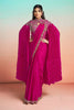  Rani Pink Satin Designer Saree Embroidered Blouse Pleated Cape 
